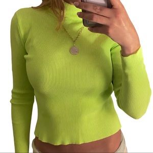 Zara Lime Green Ribbed Stretched Turtle Neck size M